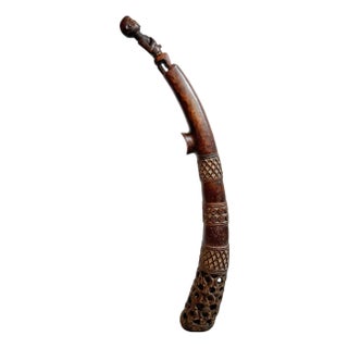 Antique Old Bamileke Large Wood Carved Horn For Sale