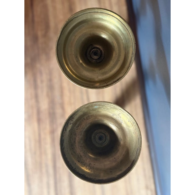 French Country Antique French Brass Baluster Candlesticks, 19th Century - A (Near) Pair For Sale - Image 3 of 3