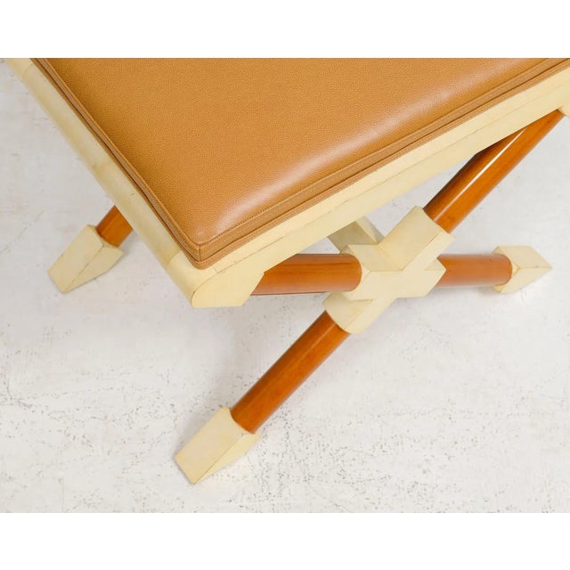 Bronze Bespoke Pair of Georgetta Parchment X-Frame Benches For Sale - Image 8 of 9