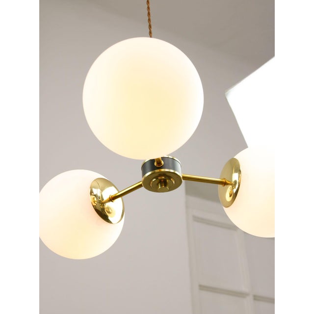 Mid-Century Modern Italian Pendant Light in Brass and Opaline Glass, 1960s For Sale - Image 11 of 15