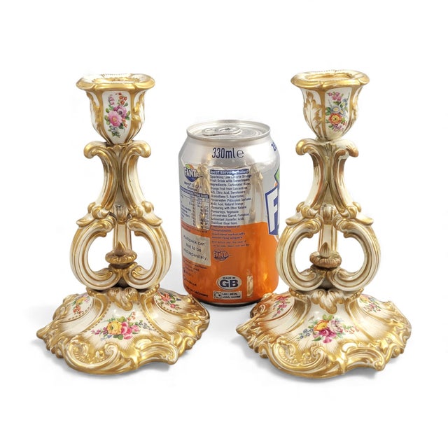 Rococo Porcelain Candlesticks from Derby, 1830, Set of 2 For Sale - Image 11 of 12