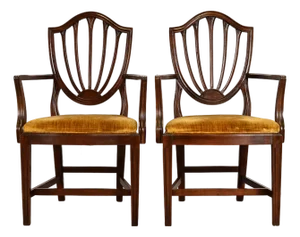 Ethan Allen Federal Mahogany Shield Back Armchairs or Dining Captain Chairs, Pair