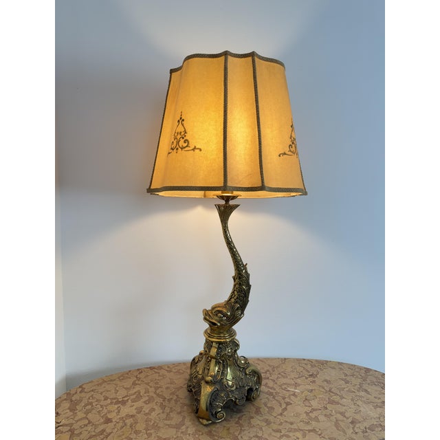 Large Rococo Revival brass table lamp, 100 cm tall, from the 1950s. Intact and in good condition. The lamp's column (62 cm...