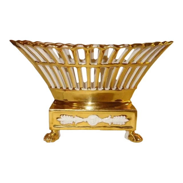 1820s French Empire White & Gold Porcelain Basket For Sale