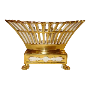 1820s French Empire White & Gold Porcelain Basket