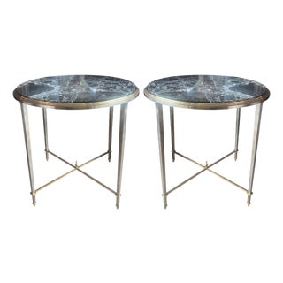 Pair of Mid 20th Century Attributed to Maison Jansen Round Side Tables With Marble Tops For Sale