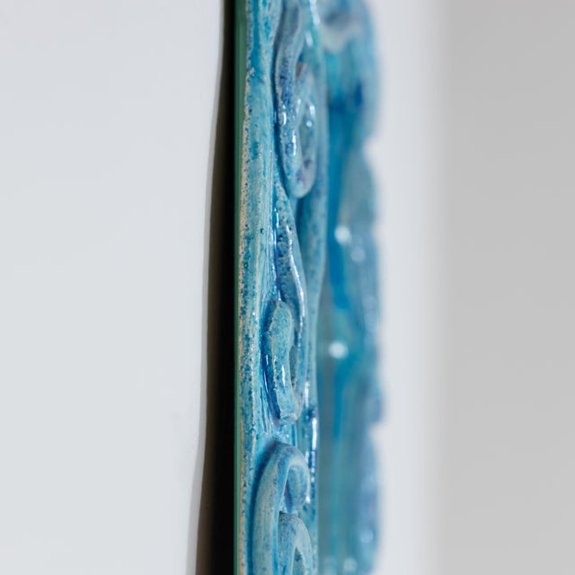 Wall Mirror with Light Blue Ceramic Frame, 1970s For Sale - Image 3 of 12