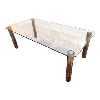 1980s Postmodern Glass Dining Table, Chrome-Plated Legs, Seats 6 For Sale