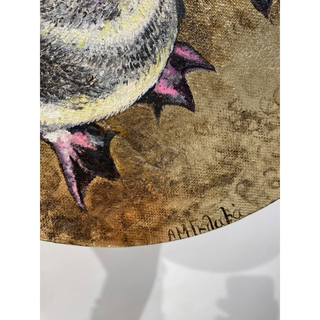 Anastasia Gklava, Baby Penguins, Oil Painting with Gold Leaf on Round Canvas, 2025 For Sale - Image 10 of 18