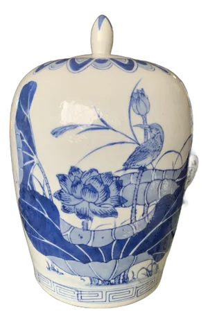 Vintage Blue & White Kingfisher Ginger Jar