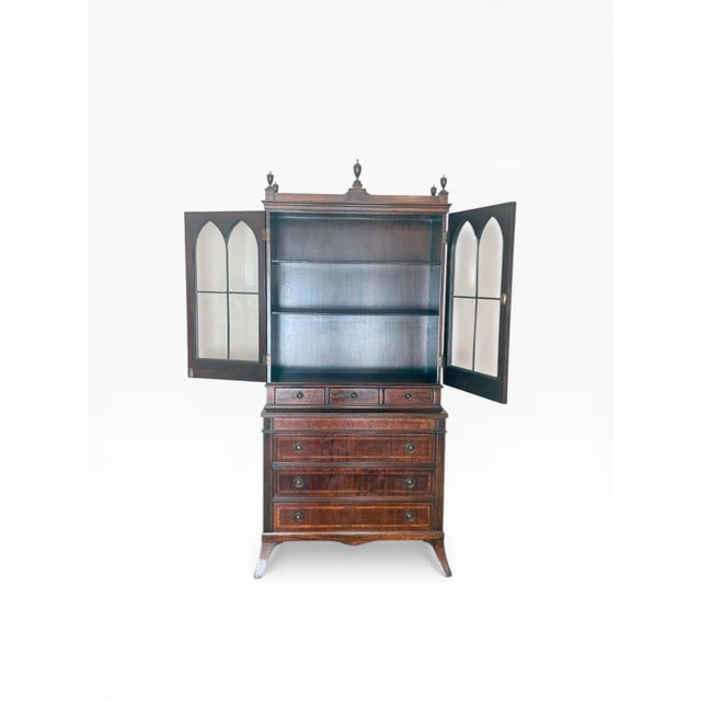 Wood Mid 20th Century Kittinger Colonial Revival Mahogany Secretary Bookcase With Finials For Sale - Image 7 of 12