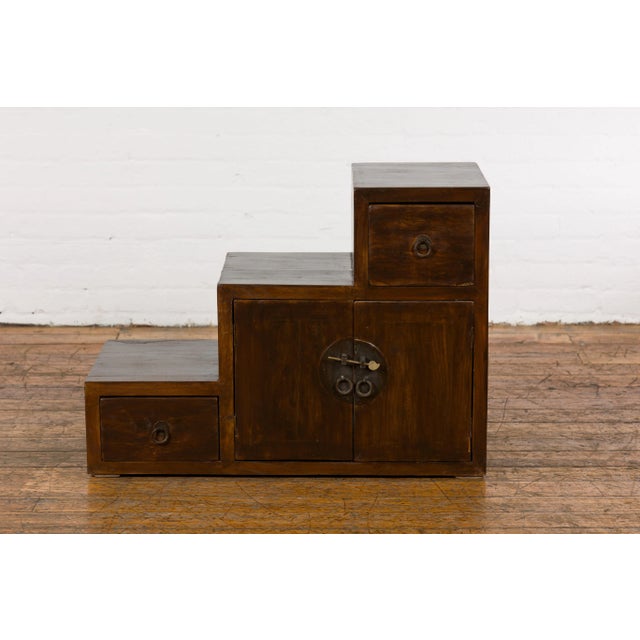 Mid-Century Modern Vintage Tansu Staircase Side Cabinet For Sale - Image 3 of 12