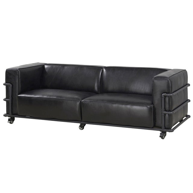 Henry Industrial Modern Leather Sofa - Black For Sale - Image 12 of 12