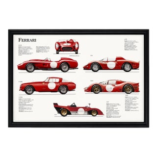 Vintage 1980s Framed Ferrari Sports Car Lithograph Print 12 X 18 In For Sale