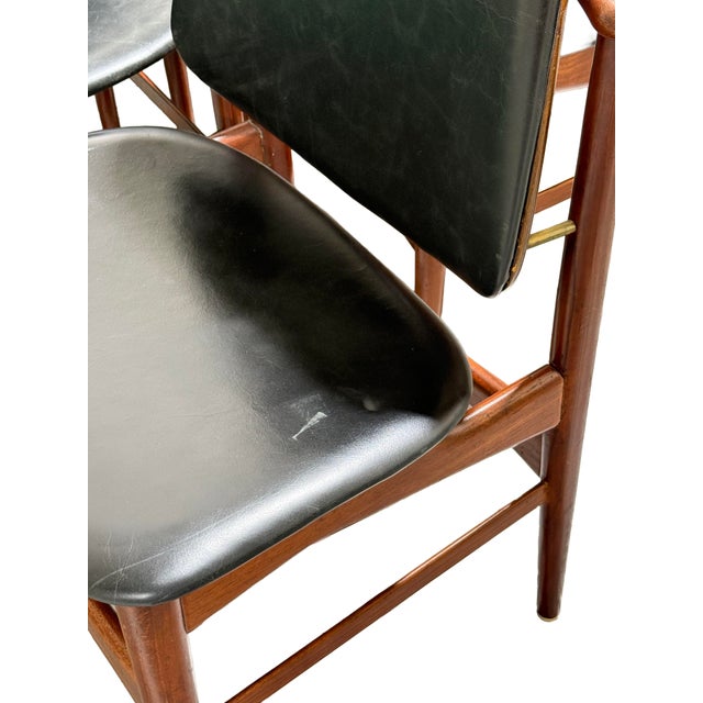 Set of Six Danish Mid Century Modern Dining Chairs Att. To Arne Hovmand Olsen With Black Leather For Sale - Image 9 of 9