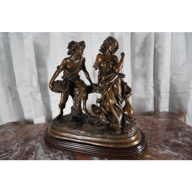 Early 19th Century The Courtship - Vintage Bronze Romantic Sculpture – Pastoral Figurative Art For Sale - Image 5 of 11