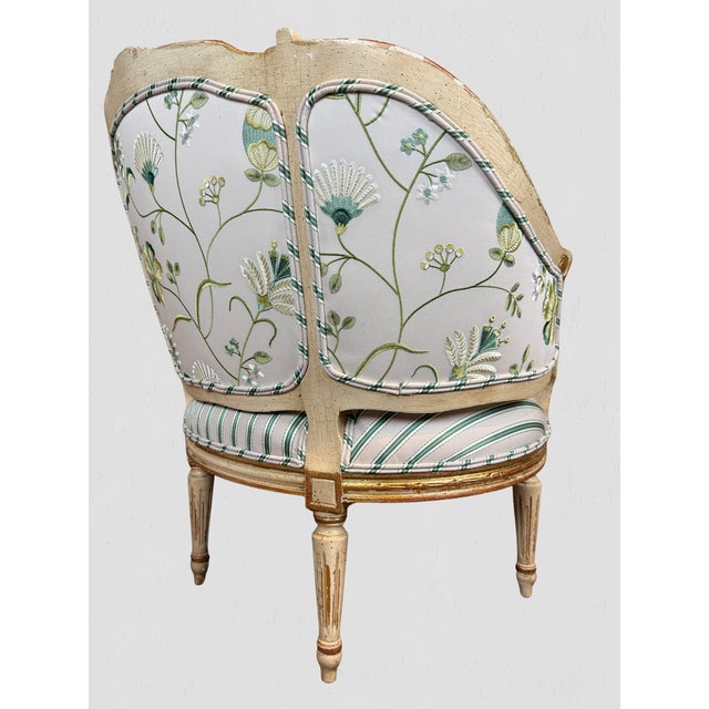 Green Antique French Painted Frame Chairs Striped Upholstery, Pair For Sale - Image 8 of 15