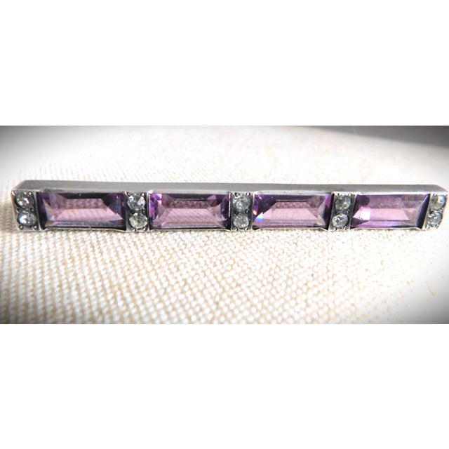 Metal Antique Amethyst Crystal and Sterling Silver Art Deco Bar Pin For Sale - Image 7 of 10