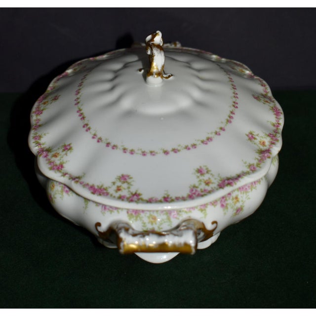 Ceramic Antique Wm Guerin Limoges Covered Soup Tureen Serving Dish Pink Roses Gold Trim For Sale - Image 7 of 18