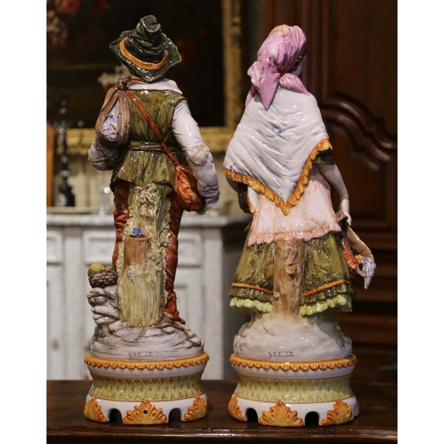 Ceramic Pair of 20th Century Italian Hand-Painted Porcelain Figurine Statues For Sale - Image 7 of 12