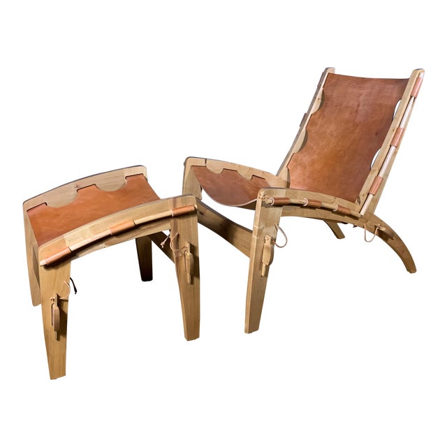 Dan Burstyn Quilpo Leather Sling Chair & Ottoman Chairish