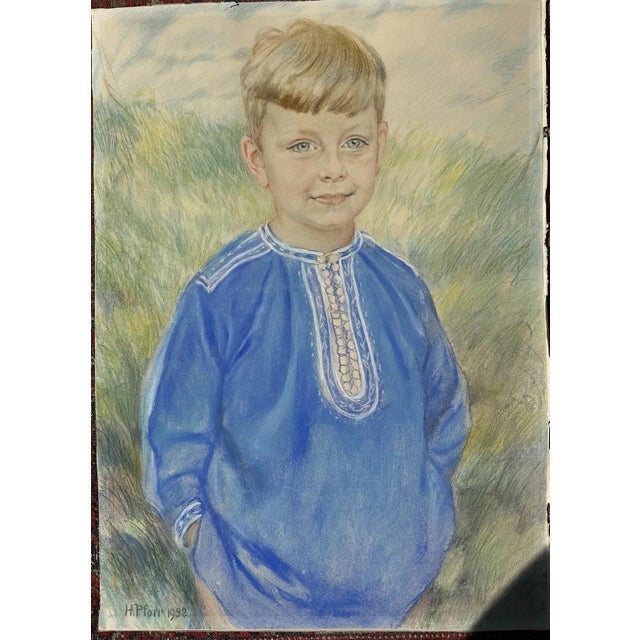 Heinrich Pforr, Bright Summer Day Boy's Portrait in a Blue Shirt, 1932, Oil on Canvas For Sale - Image 13 of 13