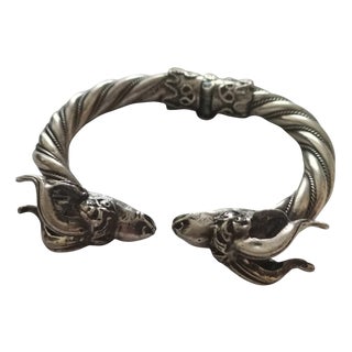 Antique Victorian Silver Ram's Head Bracelet For Sale
