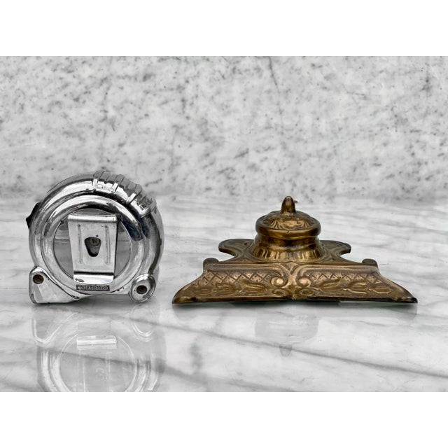 A Victorian Gilded Brass Inkwell Fountain Pen Stand, c.1970. This Inkwell would look exceptional while displayed along a...