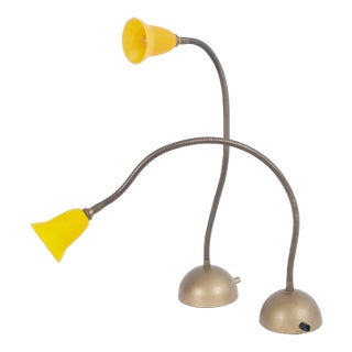 Iron and Yellow Glass Lamps by Rob Nollet, 1980s, Set of 2 For Sale