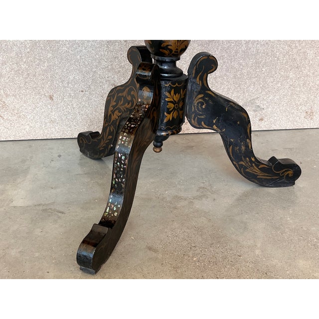 19th Century Victorian Hand Painted & Ebonized Tilt-Top Side Table With Inlays For Sale - Image 10 of 13