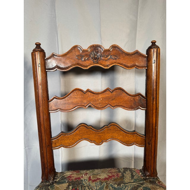 French Country Mid 18th Century French Carved Walnut Side Chair, Régence Taste, Original Needlepoint Seat For Sale - Image 3 of 11