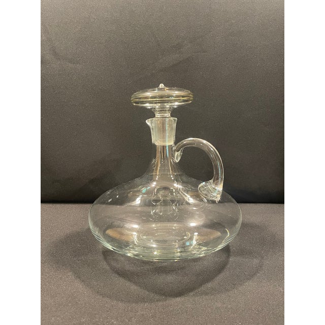 Rustic European Mid-Century Blown Glass Captain’s Decanter With Stopper and Handle For Sale - Image 3 of 9