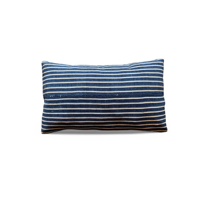 Mali Blue and White Indigo Striped Lumbar Pillow, 12x20 For Sale - Image 9 of 9