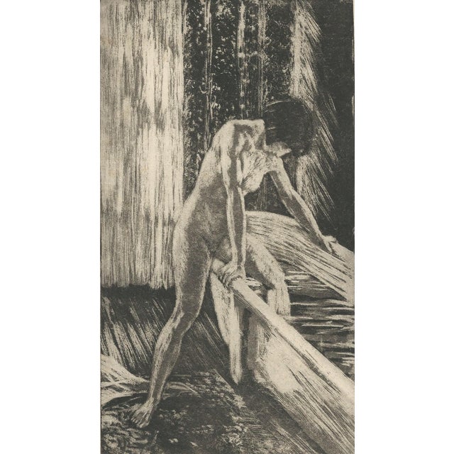 Raphaël Drouart, Nude Girl Entering the Bathtub, 1920s, Etching For Sale - Image 3 of 8