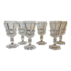 Antique 19th Century American Classical Flint Crystal Raised Panel Wine Glasses- Set of 6