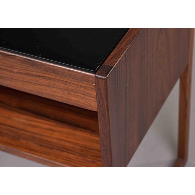 Langkilde Danish Mid-Century Rosewood Side Table With Black Glass Top For Sale In Detroit - Image 6 of 12