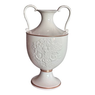 Lenox the Autumn Collection Large Embossed Double Handled Ivory Urn With 24 Karat Gold Accents For Sale
