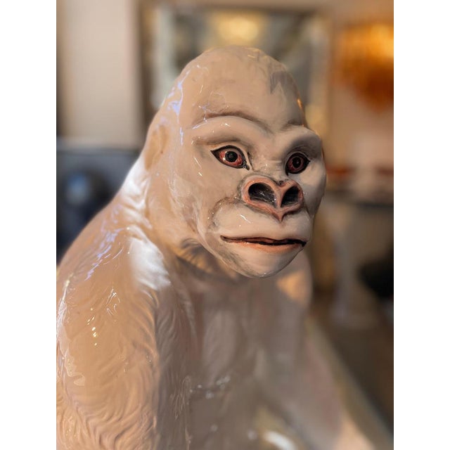 Ceramic Seated Gorilla Sculpture in White Ceramic by Ronzan, 1950s For Sale - Image 7 of 18