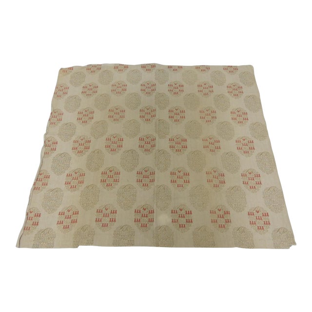 Tan & Red Arts & Crafts Style Linen Fabric Panel For Sale