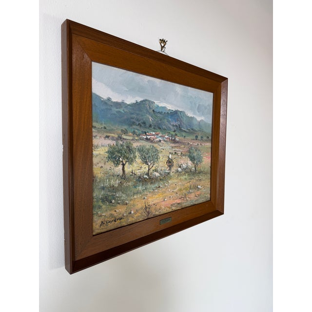 Mid-Century Modern 1960s Vintage B. Andreu Countryside Landscape Oil on Canvas Painting, Framed For Sale - Image 3 of 12