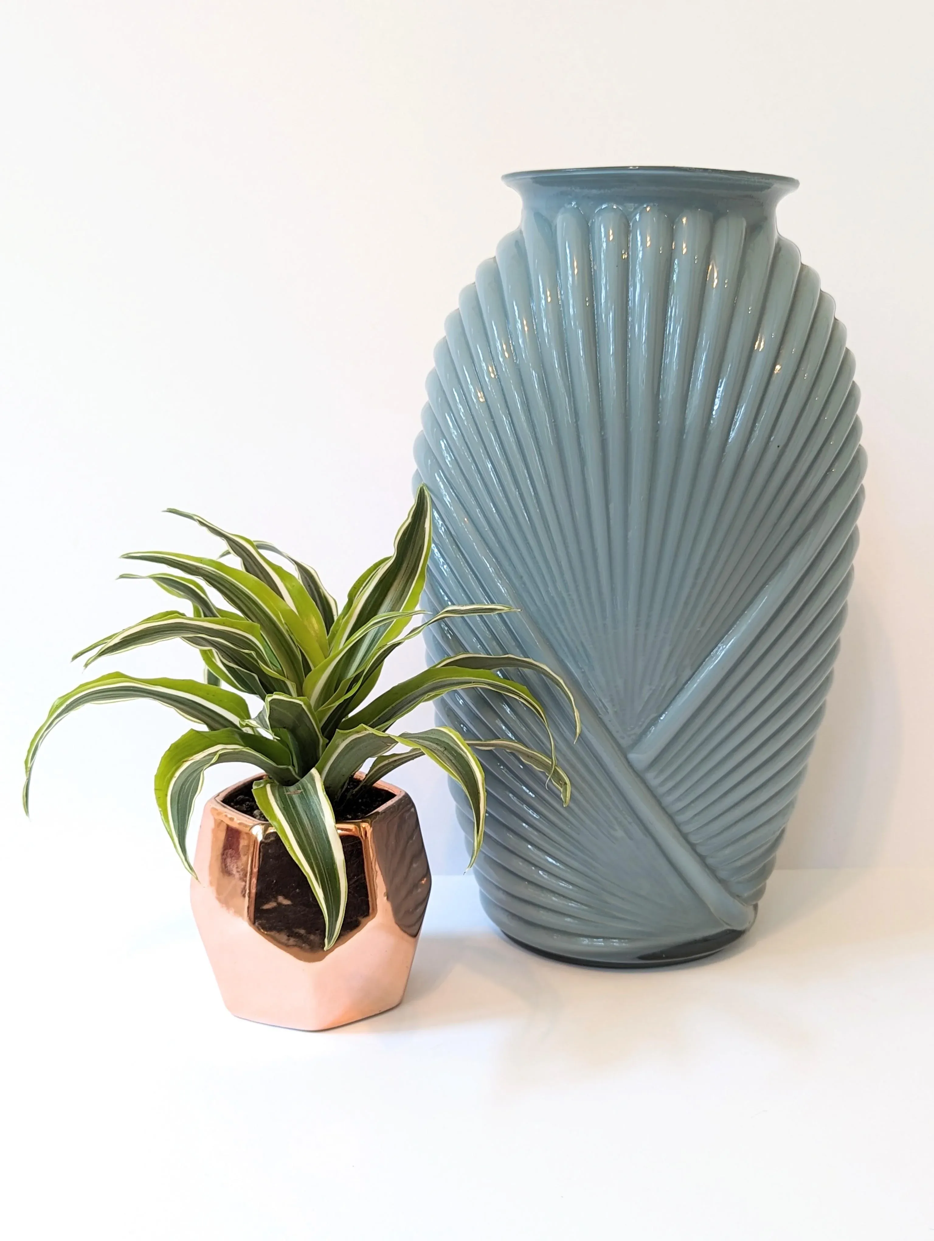 1980s Art Deco Pleated Blue Glass Vase | Chairish