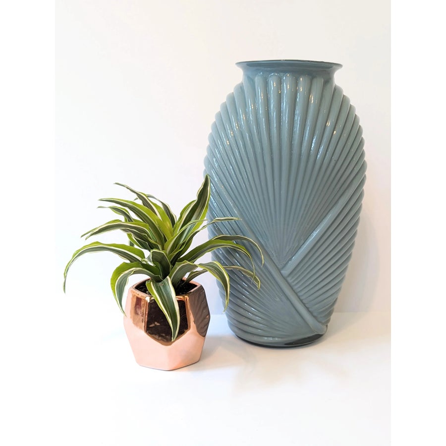1980s Art Deco Pleated Blue Glass Vase | Chairish