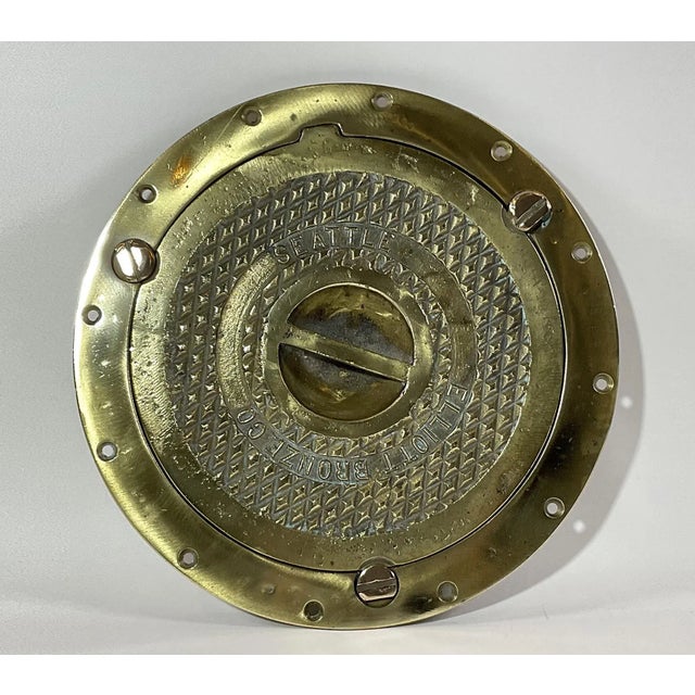 Solid brass ships deck plate by Elliott Bronze of Seattle, Washington. Could be from a work boat or a yacht. Used for...