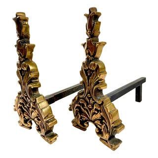 French Louis XV Style Bronze Andirons, 1800s, Set of 2 For Sale