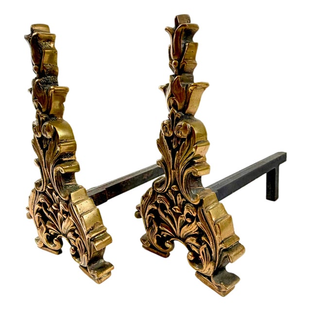 French Louis XV Style Bronze Andirons, 1800s, Set of 2 For Sale