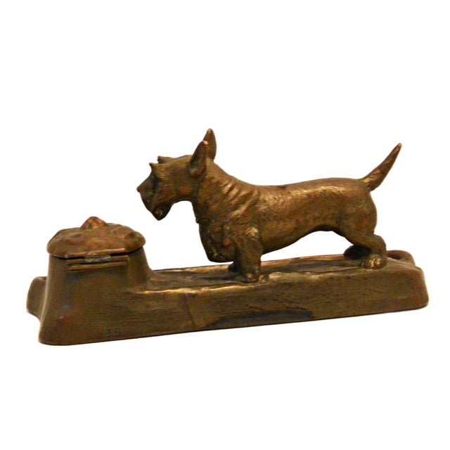 Jennings Bros. Antique Jennings Brothers Cast Bronze Scottish Terrier Inkwell & Pen Tray For Sale - Image 4 of 9