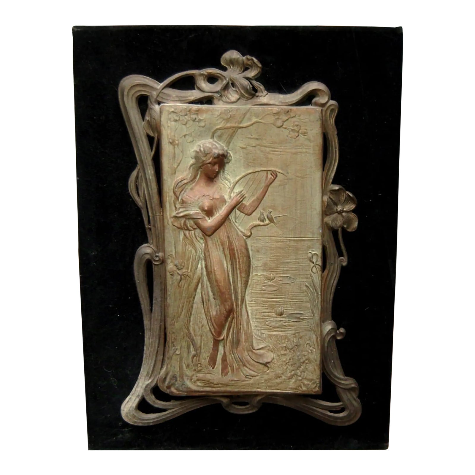 Wall Plate With Art Nouveau Style Oak and Metal Figures Chairish