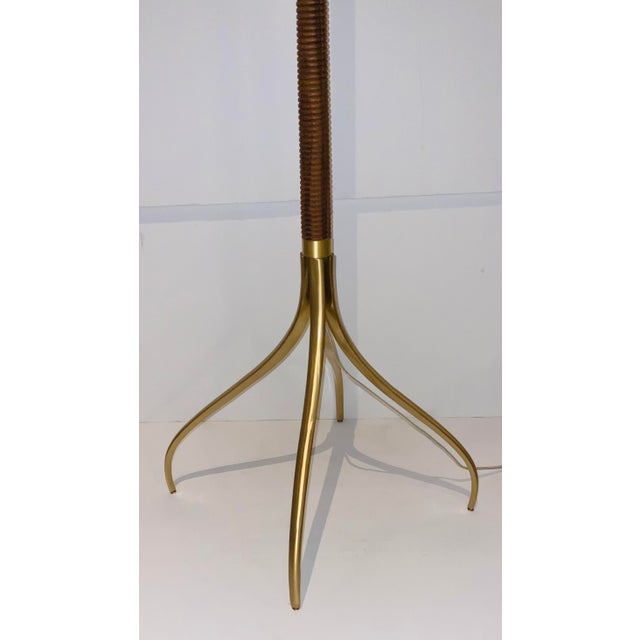 Curry & Co. Modern Reeded Wood and Brass Finished Floor Lamp Prototype ...