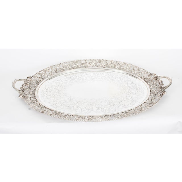 19th Century Victorian Oval Silver-Plated Tray For Sale - Image 10 of 11
