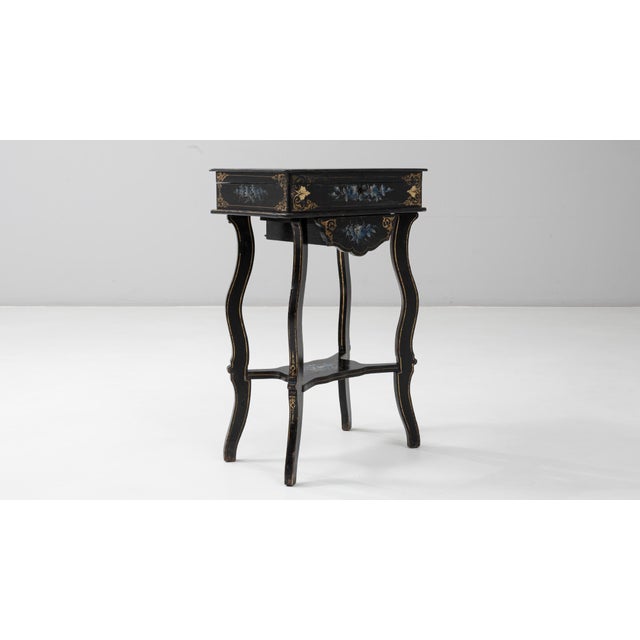 1880s French Napoleon III Style Ebonized Side Table With Floral Inlay For Sale - Image 11 of 18